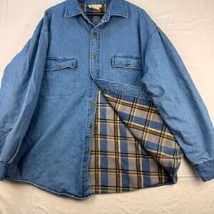 Mens Denim Shirt Jacket Lumberjack Plaid Fleece Lined Button Up Coat Mens XL